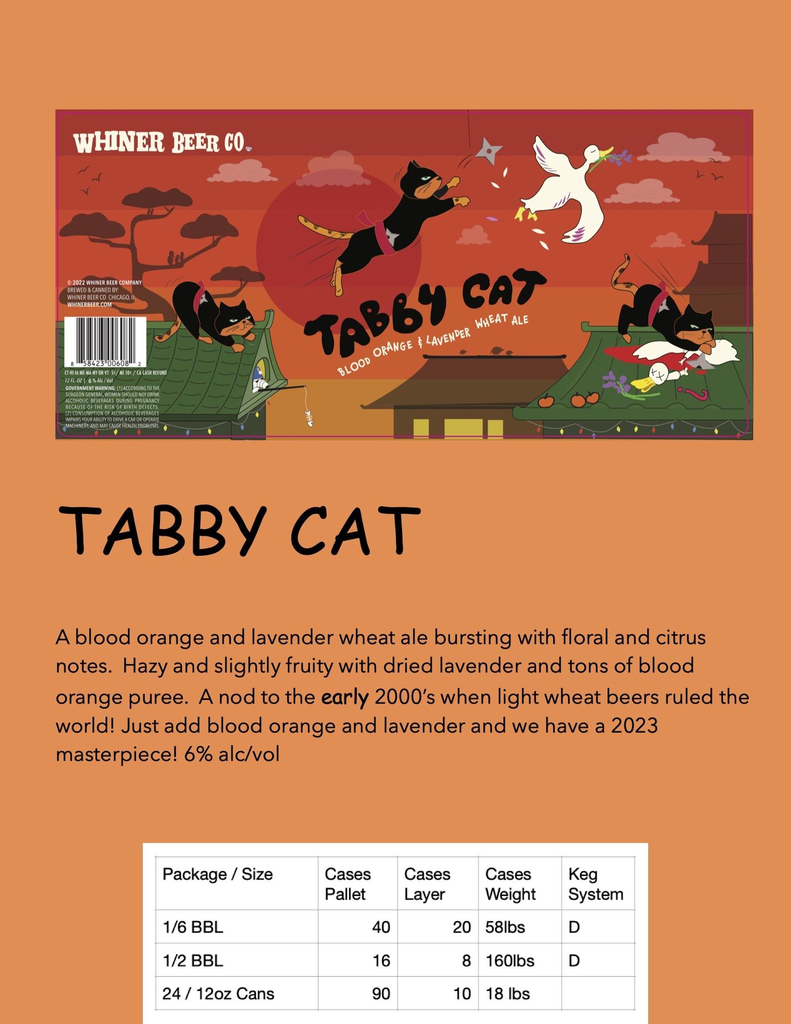 Tabby sell sheet – NWÄR, Whiner Beer Company